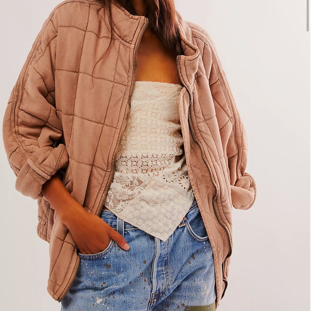 BLUE free people dolman quilted knit jacket